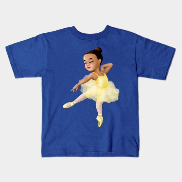 Cute Yellow Ballerina African American Black Girl Dancer Kids T-Shirt by Irene Koh Studio